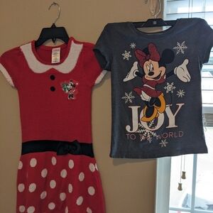 #1 ♨️ 5 For$35 ♨️  Disney Minnie Mouse Knit Christmas Dress & Christmas T-shirt